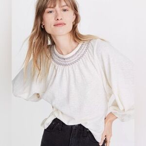 Madewell Superlight Jacquard Embroidered Smocked Top, XS
